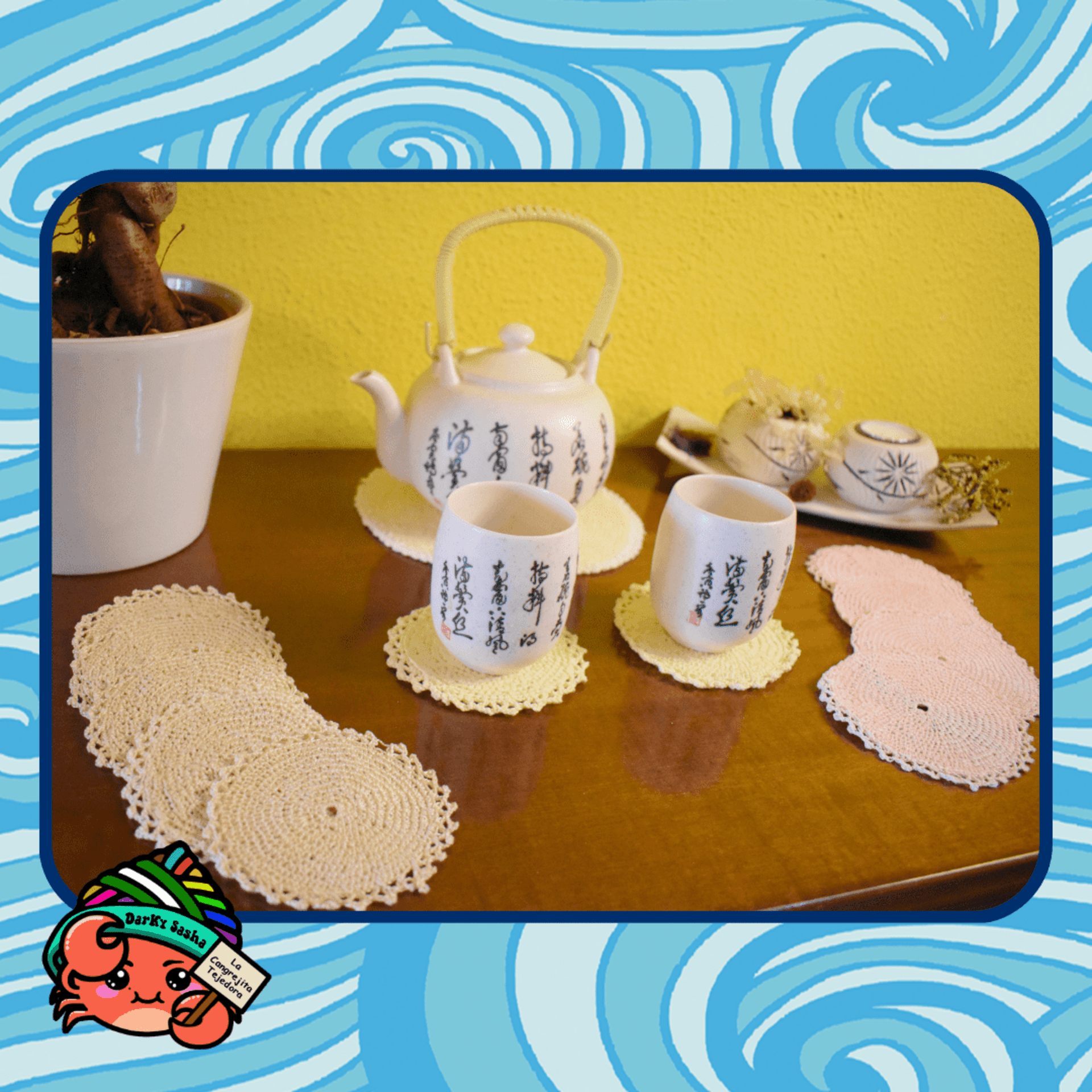 Juego de posavasos y posatetera (redondos) - 2