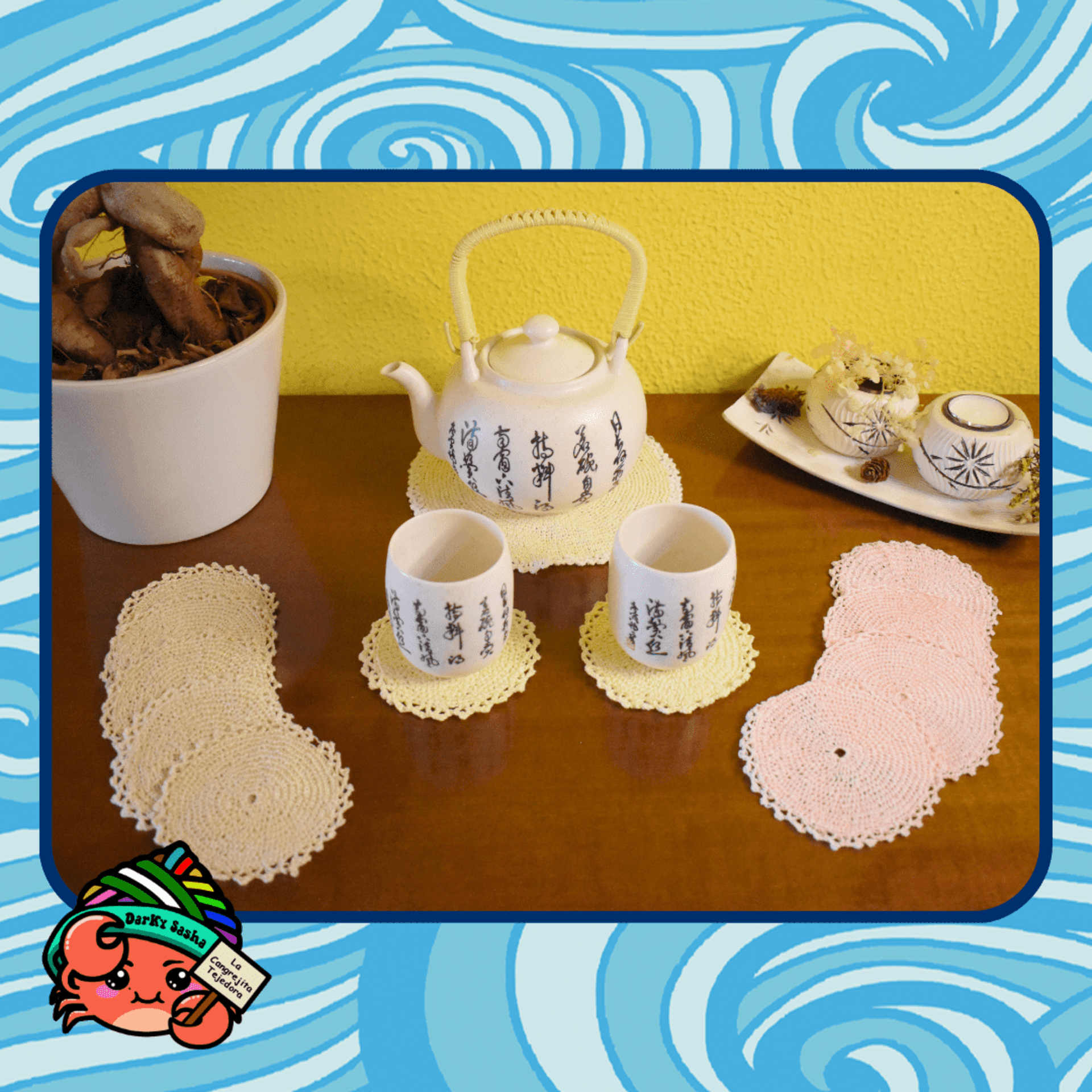 Juego de posavasos y posatetera (redondos) - 1